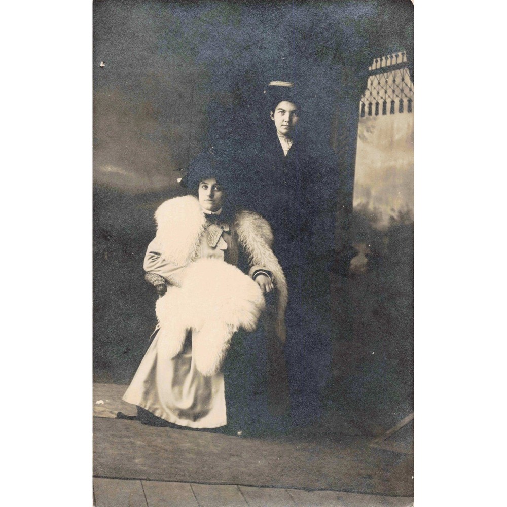 Antique Kruxo RPPC Real Photo Postcard Two Women Fur Stole Edwardian Named - Picture 1 of 2